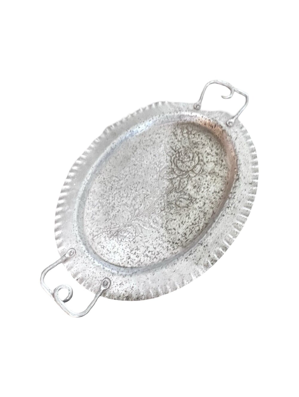 Vintage Hand Forged Hand Silver Look Hammered Tray Everlasting Metal Platter